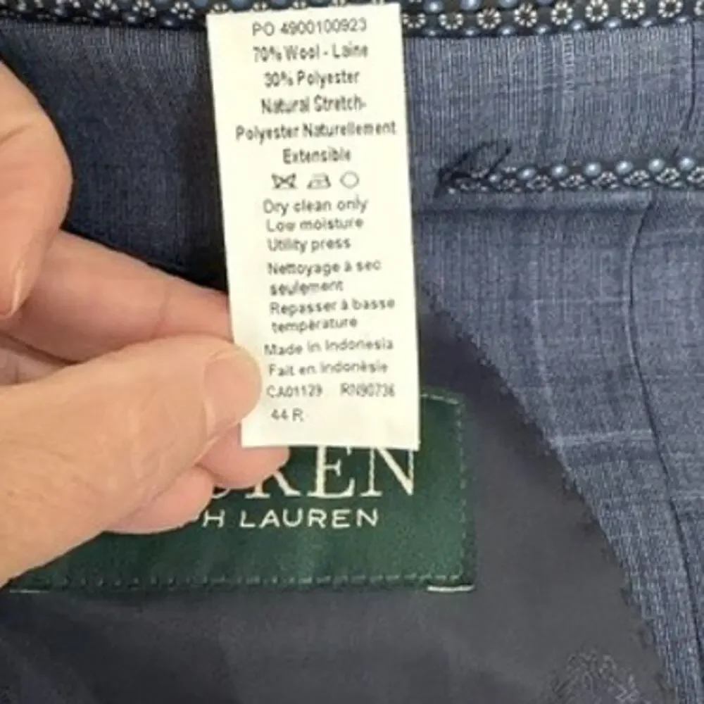 Lauren Ralph Lauren Mens Blazer Blue Plaid Sport Coat 44R Classic Wool